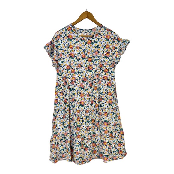 Kirundo Ruffle Short Sleeve Floral Loose Pleated Mini Dress SZ S - Picture 3 of 12